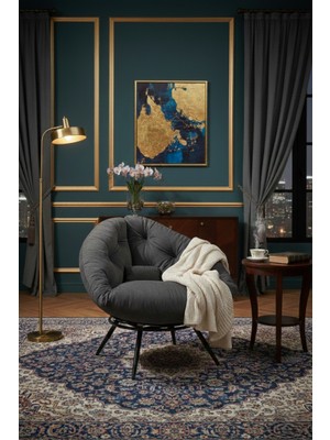 AVYNA Neo-Klasik Lüks Tekli Koltuk Berjer – Minderli ve Yastıklı, Ergonomik ve Şık Tasarım - Füme