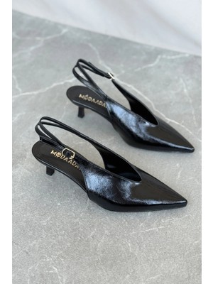 Kadın Runva Ince Kısa Topuklu Ayakkabı - Siyah-Rugan
