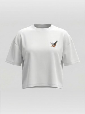 Broco Kadın Oversize Yumuşak Kumaş Uçan Turna Crop T-Shirt