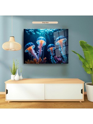 Glitglass Dekoratif Modern Deniz Anası Temalı 4mm Temperli Kırılmaz Cam Tablo - Derin Deniz Esintisi