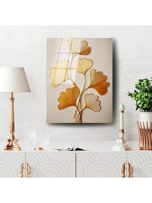 Glitglass Altın Ginkgo Yapraklı Cam Tablo - 4mm Temperli Cam