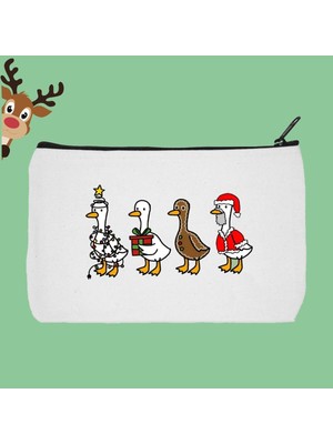 Özgürce Yılbaşı Temalı Su Geçirmez Bez Makyaj Çantası, Kalemlik ve Cüzdan Seti