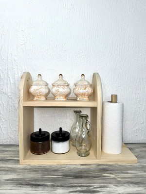 Feyza Design Doğal Ahşap Mutfak ve Banyo Çok Amaçlı Tezgah Üstü Organizer