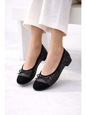 Slipcat Klasik Şıklık Pullu Simli Babet Ayakkabı Ofis & Günlük Kullanım