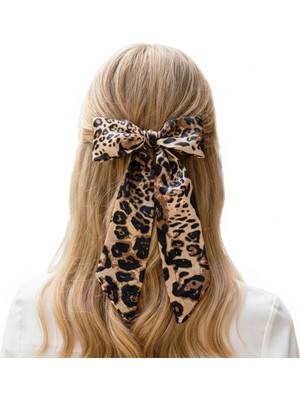 Woodycord Saten Leopar Desenli Kuyruklu Fiyonk Otomatik Toka