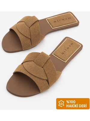 Marjin Kadın Bantlı Günlük Terlik Siyso Taba Süet