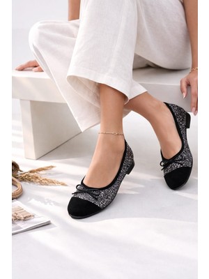 Slipcat Klasik Şıklık Pullu Simli Babet Ayakkabı Ofis & Günlük Kullanım