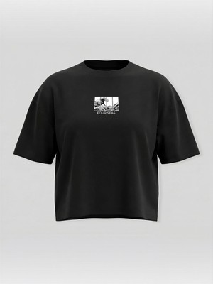 Broco Kadın Oversize Yumuşak Kumaş Four Seas Crop T-Shirt