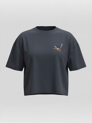 Broco Kadın Oversize Yumuşak Kumaş Uçan Turna Crop T-Shirt