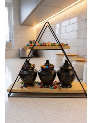 Piramit 2 Katlı Metal & Ahşap Raf