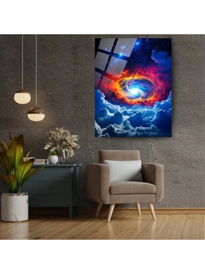 Glitglass Renkli Galaksi ve Bulutlar Temperli Cam