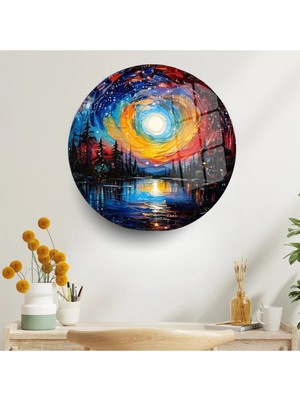 Glitglass Cam Tablo: Ay Işığında Renkli Göl ve Gökyüzü Yansıması