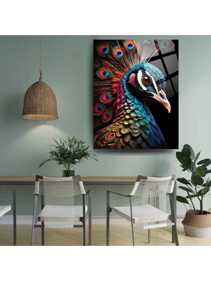 Glitglass Lüks Tavuskuşu Cam Tablo - Modern Zarif Ev Dekorasyonu