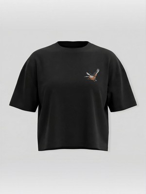 Broco Kadın Oversize Yumuşak Kumaş Uçan Turna Crop T-Shirt