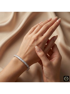 Stainless Steel 316L Çelik Gümüş Renk Baget Taşlı Su Yolu Bileklik 4mm 19cm