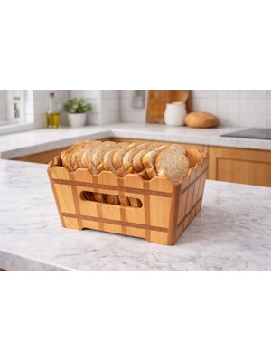 Feyza Design Doğal Ahşap Kare Desenli Sağlıklı Sunuma Uygun Sepet