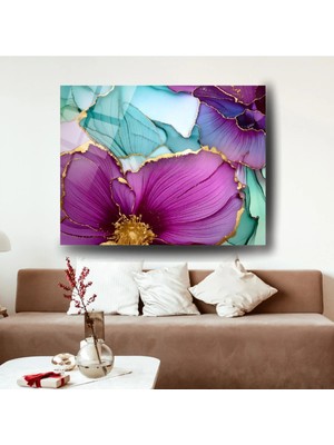 Glitglass Mor ve Altın Cam Tablo Lüks Dekoratif Sanat Eseri