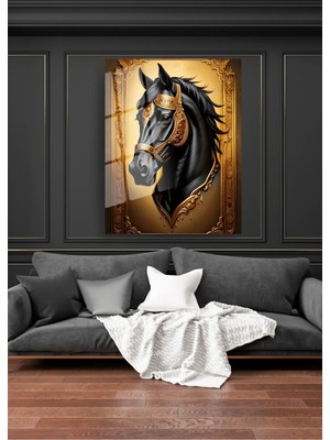 Glitglass Cam Tablo – Siyah Atın Güçlü ve Zarif Duruşu