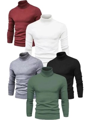 Modatıkla 5 Adet Unisex Kaşkorse Boğazlı Full Likralı Fitilli Body Kazak