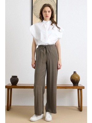 Olcay Beli Lastikli Geniş Paça Modal Pantolon Haki 7588