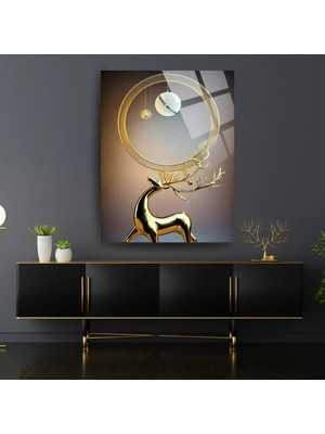Glitglass Lüks Altın Geyik Cam Tablo - Modern Zarif Ev Dekorasyonu