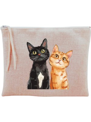 Özgürce Sevimli Kedi Desenli Taşınabilir Makyaj Çantası