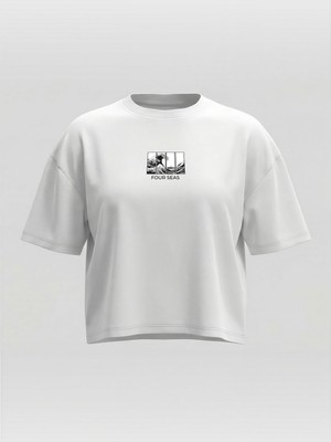Broco Kadın Oversize Yumuşak Kumaş Four Seas Crop T-Shirt