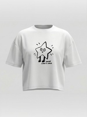 Broco Kadın Oversize Yumuşak Kumaş Shine Like A Star Crop T-Shirt