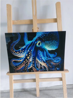 Glitglass Derin Deniz Ahtapotu Cam Tablo - Modern Akvaryum Sanat Eseri