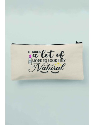 Özgürce Baskılı Bej Bez Makyaj Çantası Kalemlik Cüzdan, Şık ve Kullanışlı Tasarım