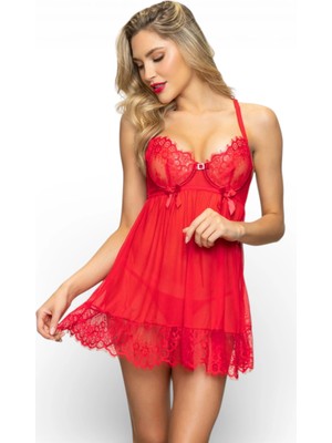 New Dreams Fantezi Dantel Detaylı Babydoll Gecelik, Tül Şeffaf Tasarım, Ayarlanabilir Askılı