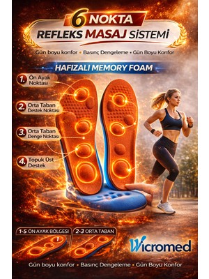 Wicromed Ortopedik Tabanlık – Şok Emici, Ark ve Topuk Destekli Ayakkabı Içi Tabanlık Memory 6nokta MT7041