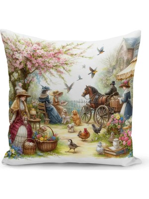 Bertille Home Ilkbahar Serisi Çift Tarafı Dijital Baskılı Kırlent Kılıfı (Spring Easter Paskalya)