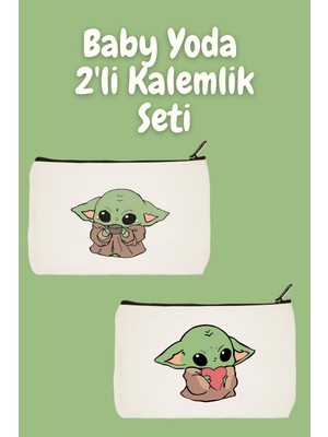 Özgürce Sevimli Baby Yoda 2'li Makyaj ve Organizer Seti, Kalemlik, Cüzdan, Bez Çanta