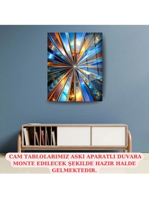 Glitglass Göz Alıcı Soyut Renkli Işınlar Sanat Desenli Temperli Cam Duvar Tablosu