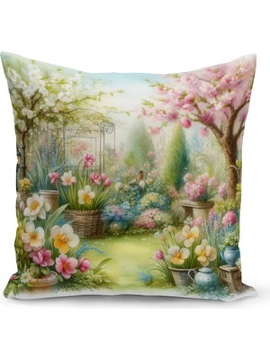 Bertille Home Ilkbahar Serisi Çift Tarafı Dijital Baskılı Kırlent Kılıfı (Spring Easter Paskalya)