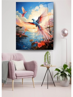 Glitglass Huzurun Sembolü - Kuş ve Doğa Cam Tablo