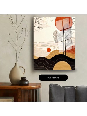 Glitglass Soyut Ağaç Desenli Cam Tablo - 4mm Temperli