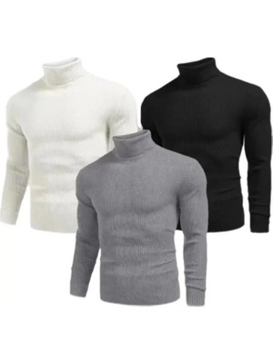 Modatıkla 3 Adet Unisex Kaşkorse Boğazlı Full Likralı Fitilli Body Kazak