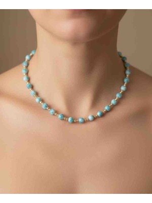 Minel Fashion Gold Dorika Detaylı Mavi Boncuk Kolye