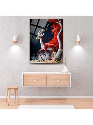 Glitglass Soyut Geyik Cam Tablo - 4mm Temperli Cam