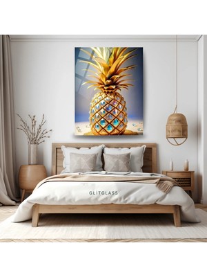 Glitglass Lüks Altın Ananas Cam Tablo - 4mm Temperli Cam
