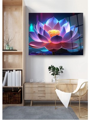 Glitglass Renklerin Büyüsü: Parlayan Lotus Çiçeği Cam Tablo