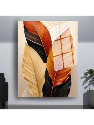 Glitglass Yaprak Motifli Dekoratif Cam Tablo