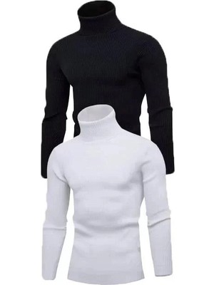 Modatıkla 2 Adet Unisex Kaşkorse Boğazlı Full Likralı Fitilli Body Kazak