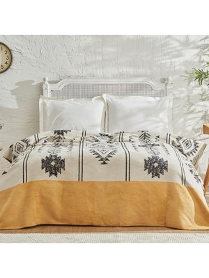 Home Raya Çift Kişilik Pamuk Battaniye Hardal