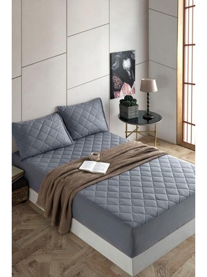 Yatak Koruyucu Alez Kapitone Gri RENK%100 Pamuk Fitted Alez Çarşaf 180 x 200