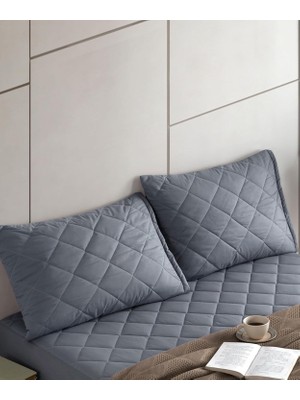 %100 Pamuk Kapitone Yastık Koruyucu Kılıf 2 Adet 50 x 70 (Gri)