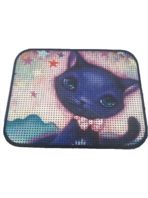 Elekli Desenli Kedi Tuvalet Önü Paspası 60 x 45 cm Mavi Kedi