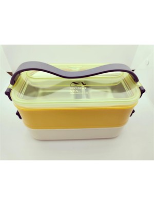Feyza Design Vagonlife Çift Katman Paslanmaz Çelik Yemek Kutusu Sefer Tası Sarı-Krem